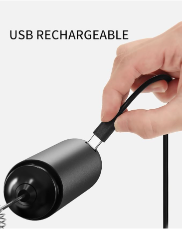Powerful, Rechargeable Coffee/Cacao Frother Dual Coil Whisk Head Electric