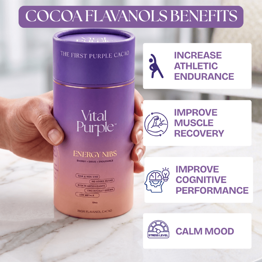 High Flavanol Cocoa Nibs 10 oz | High Antioxidant | Low Cadmium | Raw Cacao | Purple Cocoa - Vital Purple