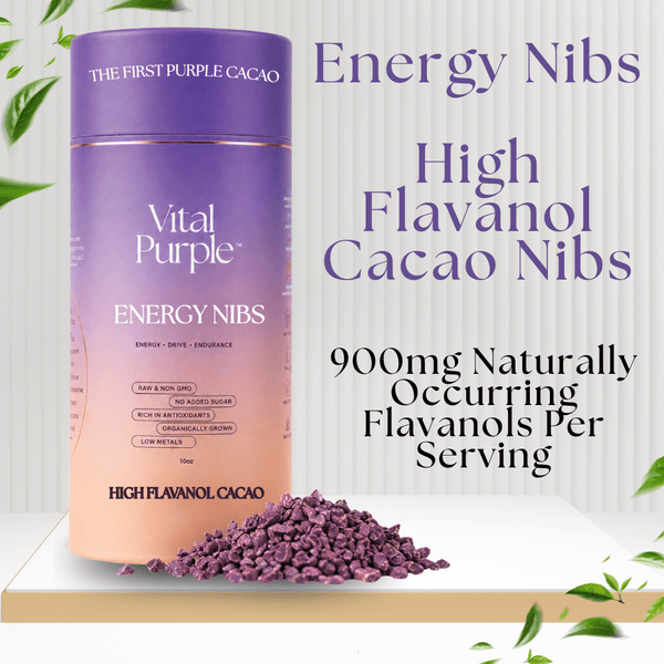 High Flavanol Cocoa Nibs 10 oz | High Antioxidant | Low Cadmium | Raw Cacao | Purple Cocoa - Vital Purple