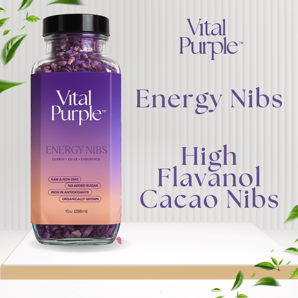 High Flavanol Cocoa Nibs 10 oz | High Antioxidant | Low Cadmium | Raw Cacao | Purple Cocoa - Vital Purple