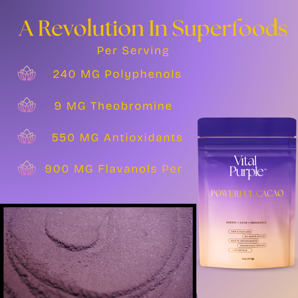 Organic High Flavanol Cocoa Powder | Purple Cacao Powder | 25% Fat - Vital Purple