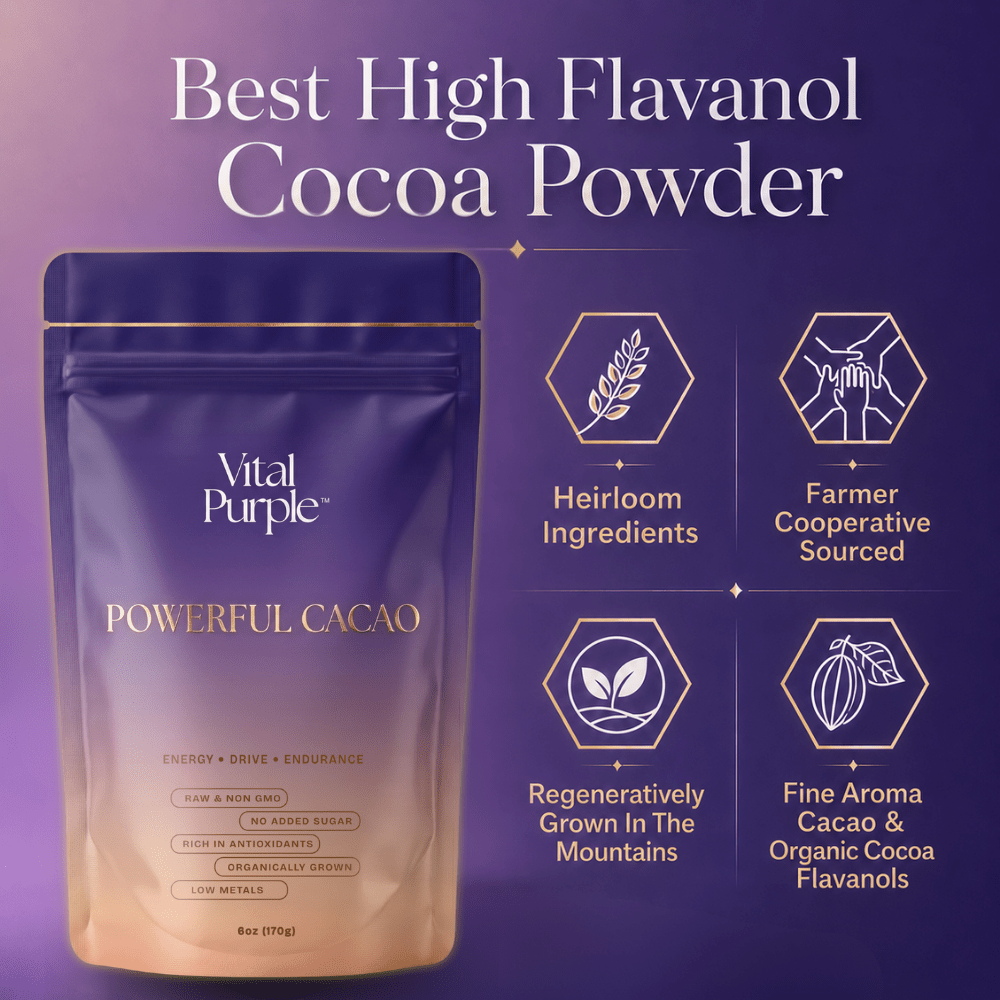 Organic High Flavanol Cocoa Powder | Purple Cacao Powder | 25% Fat - Vital Purple