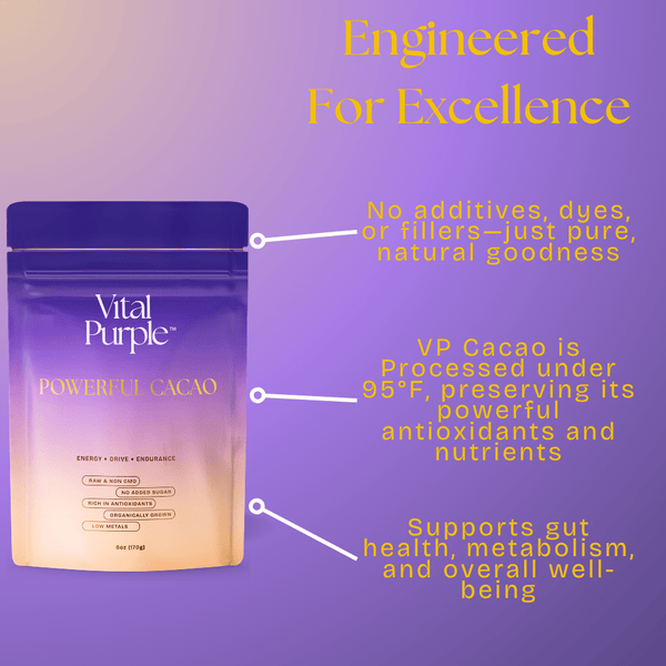 Organic High Flavanol Cocoa Powder | Purple Cacao Powder | 25% Fat - Vital Purple