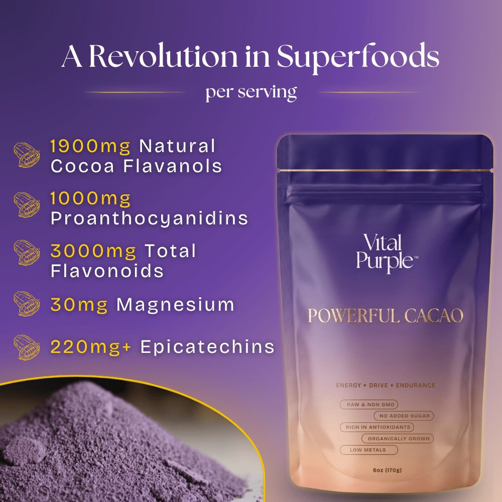 Organic High Flavanol Cocoa Powder | Purple Cacao Powder | 25% Fat - Vital Purple