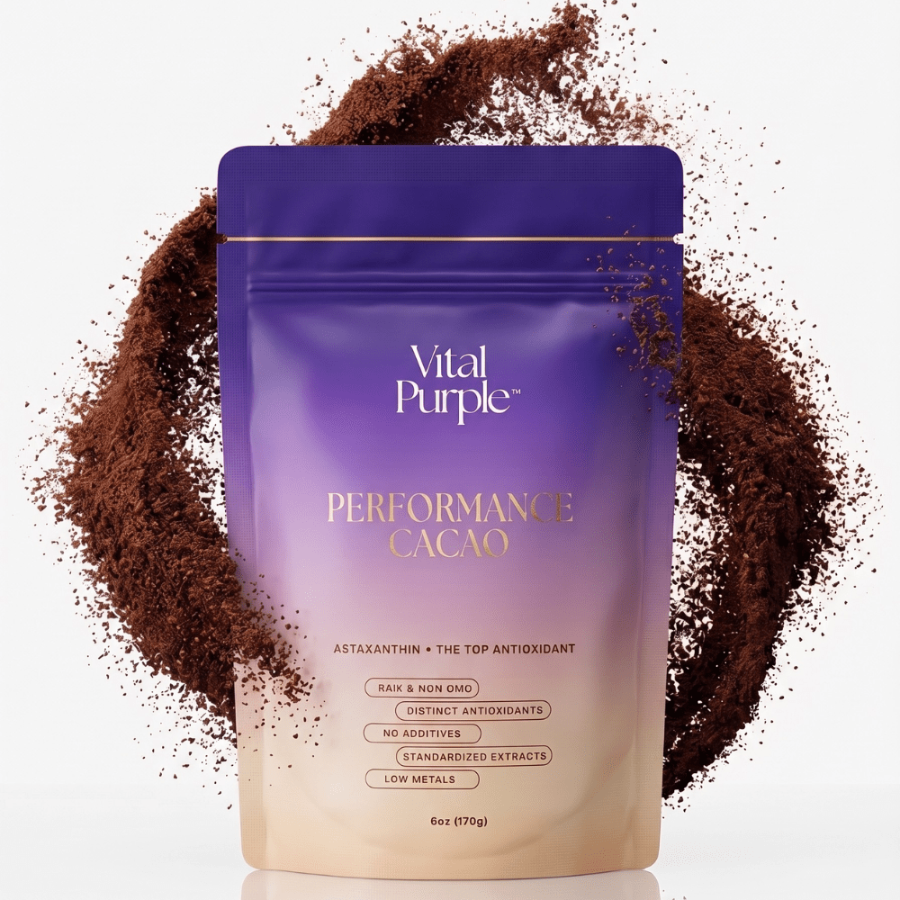 Performance Cacao: Flavanol Rich Cocoa w/ Astaxanthin, Mushrooms, Magnesium Taurate - Vital Purple