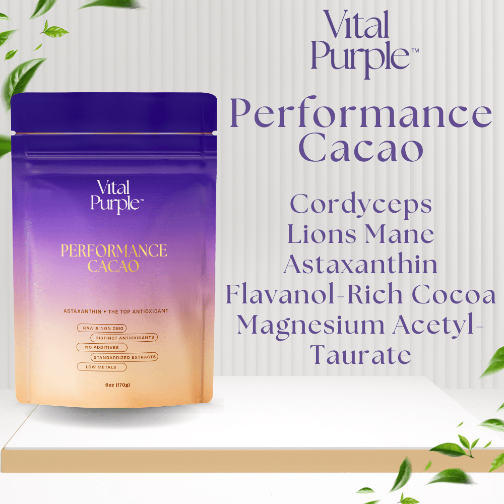 Performance Cacao: Flavanol Rich Cocoa w/ Astaxanthin, Mushrooms, Magnesium Taurate - Vital Purple