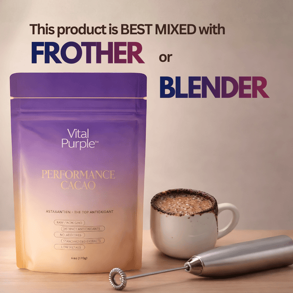 Performance Cacao: Flavanol Rich Cocoa w/ Astaxanthin, Mushrooms, Magnesium Taurate - Vital Purple