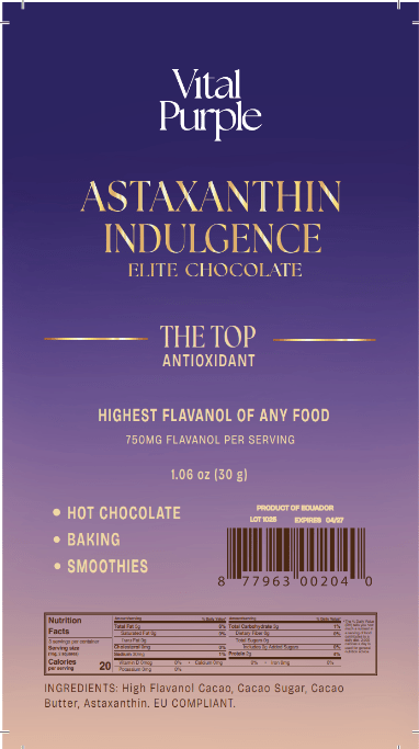 Small Batch: Astaxanthin Indulgence - 15mg per serving | 100% Dark Chocolate | High Flavanol Chocolate - Vital Purple