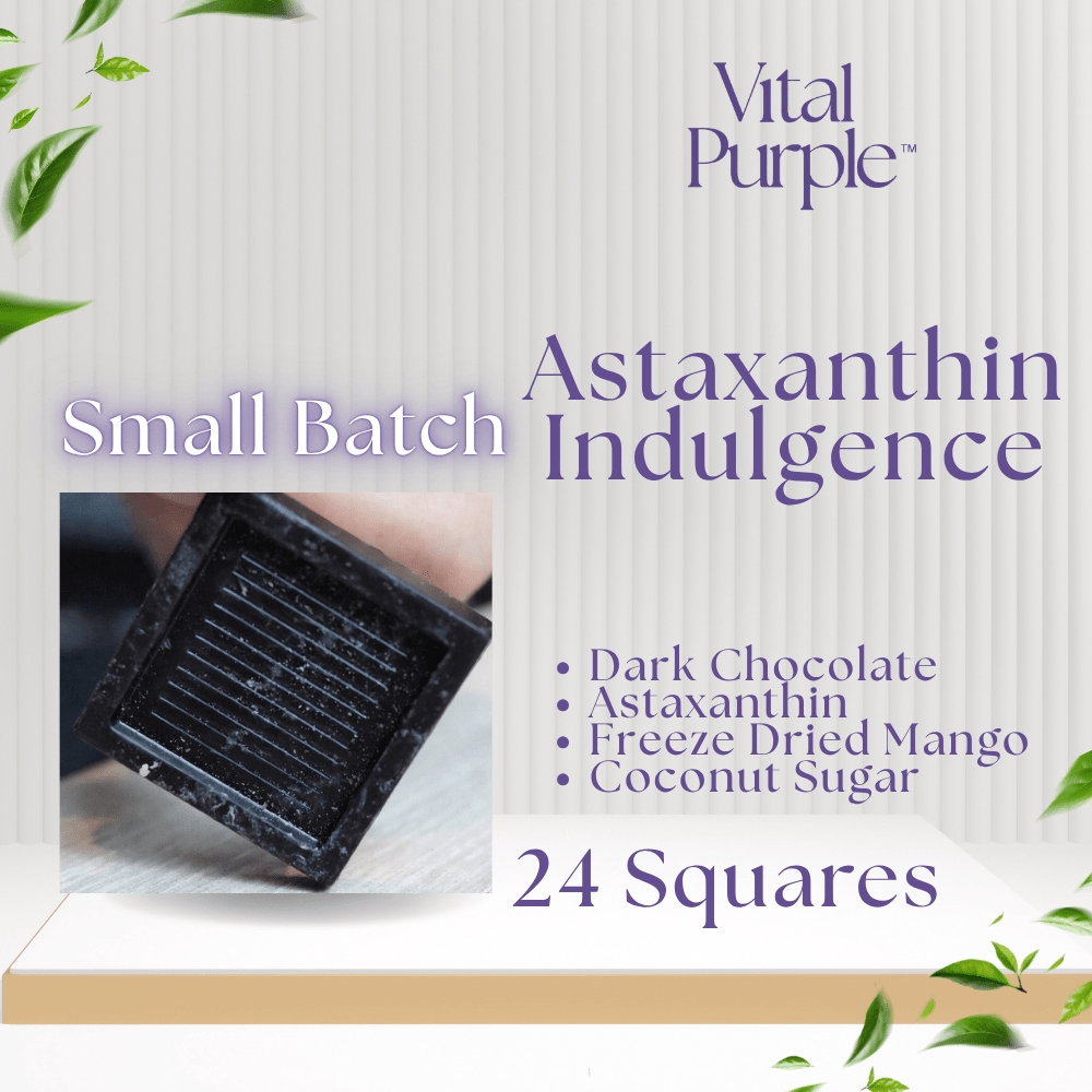 Small Batch: Astaxanthin Indulgence - 15mg per serving | 100% Dark Chocolate | High Flavanol Chocolate - Vital Purple